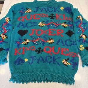 Vintage Studio Michelle Stuart  Hand Knitted  Sweater Playing Cards Joker Queen